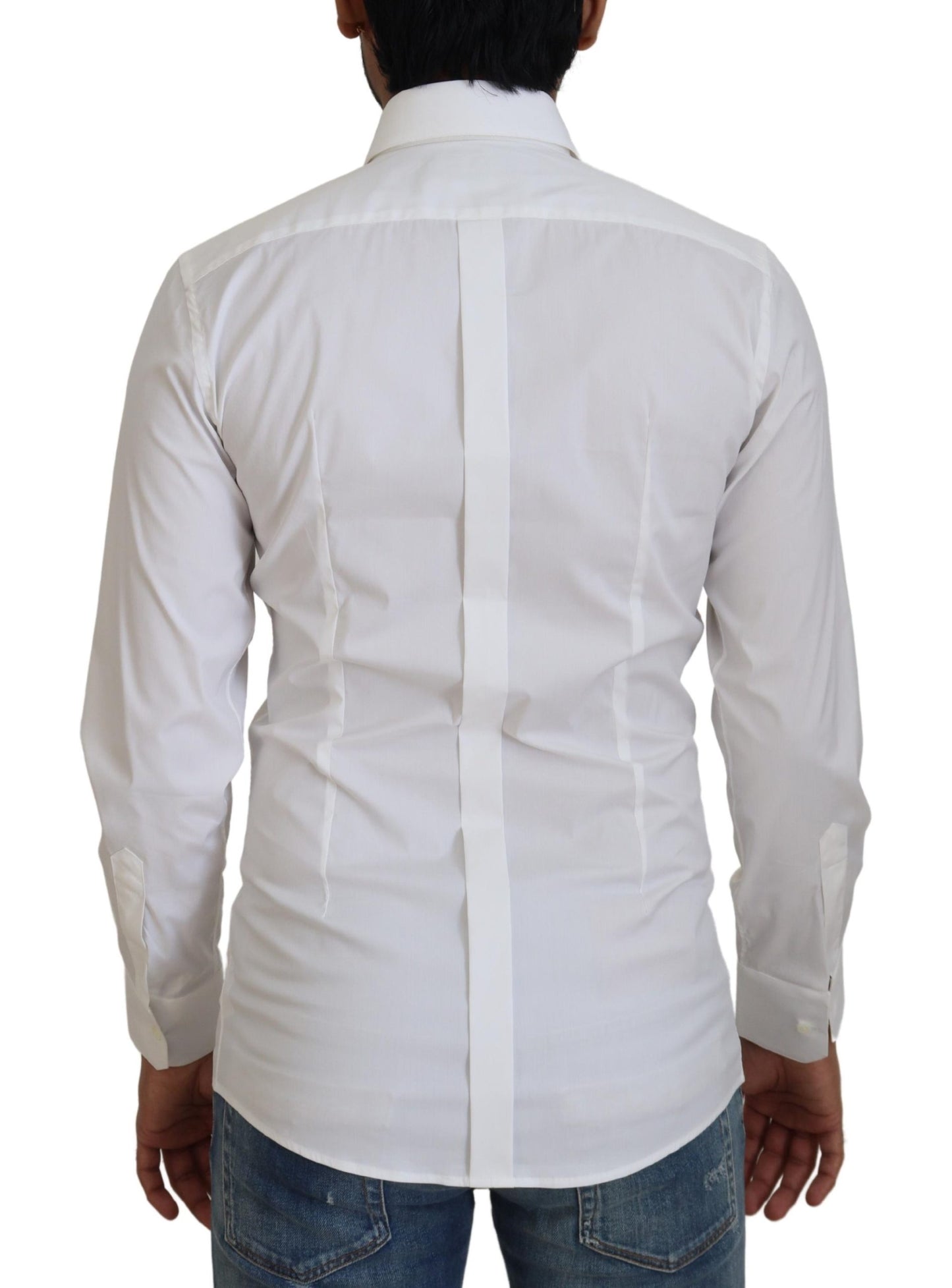 Dolce & Gabbana White Cotton Slim Fit Formal Dress GOLD Shirt Dolce & Gabbana