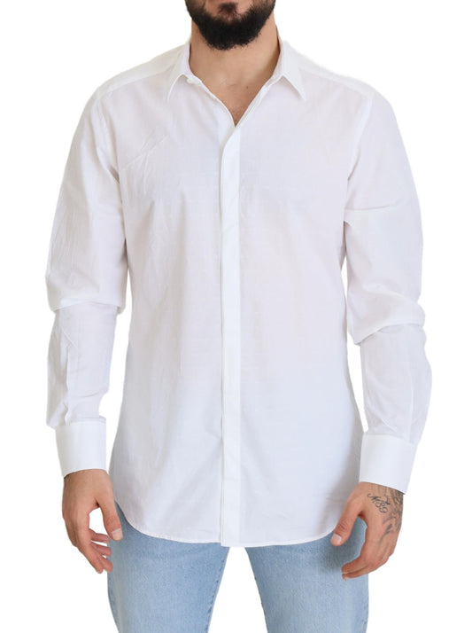 Dolce & Gabbana White Cotton Slim Fit Formal Dress GOLD Shirt Dolce & Gabbana