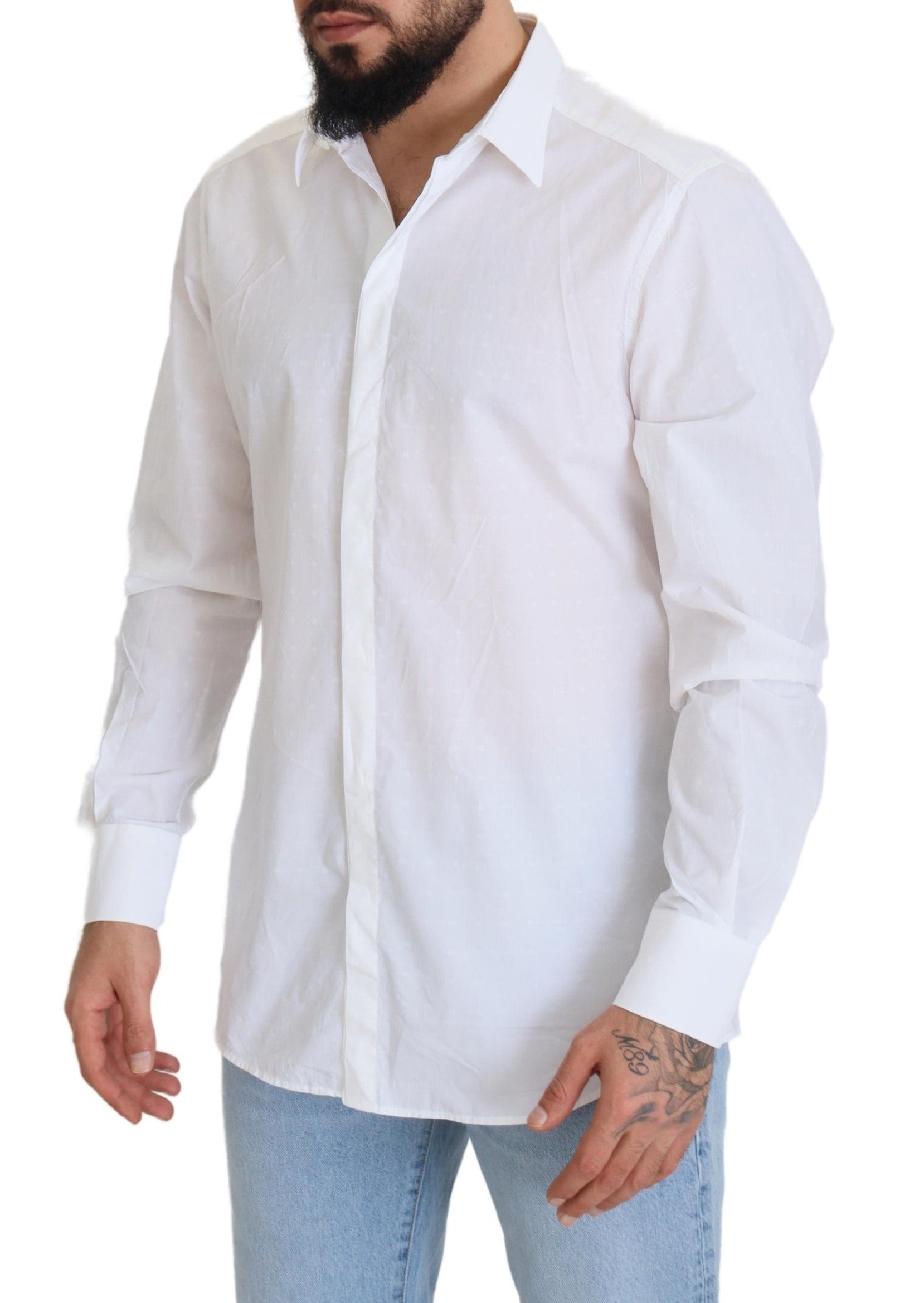 Dolce & Gabbana White Cotton Slim Fit Formal Dress GOLD Shirt Dolce & Gabbana
