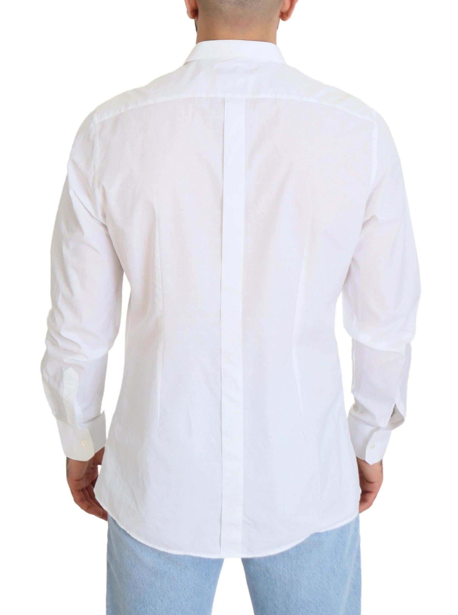 Dolce & Gabbana White Cotton Slim Fit Formal Dress GOLD Shirt Dolce & Gabbana