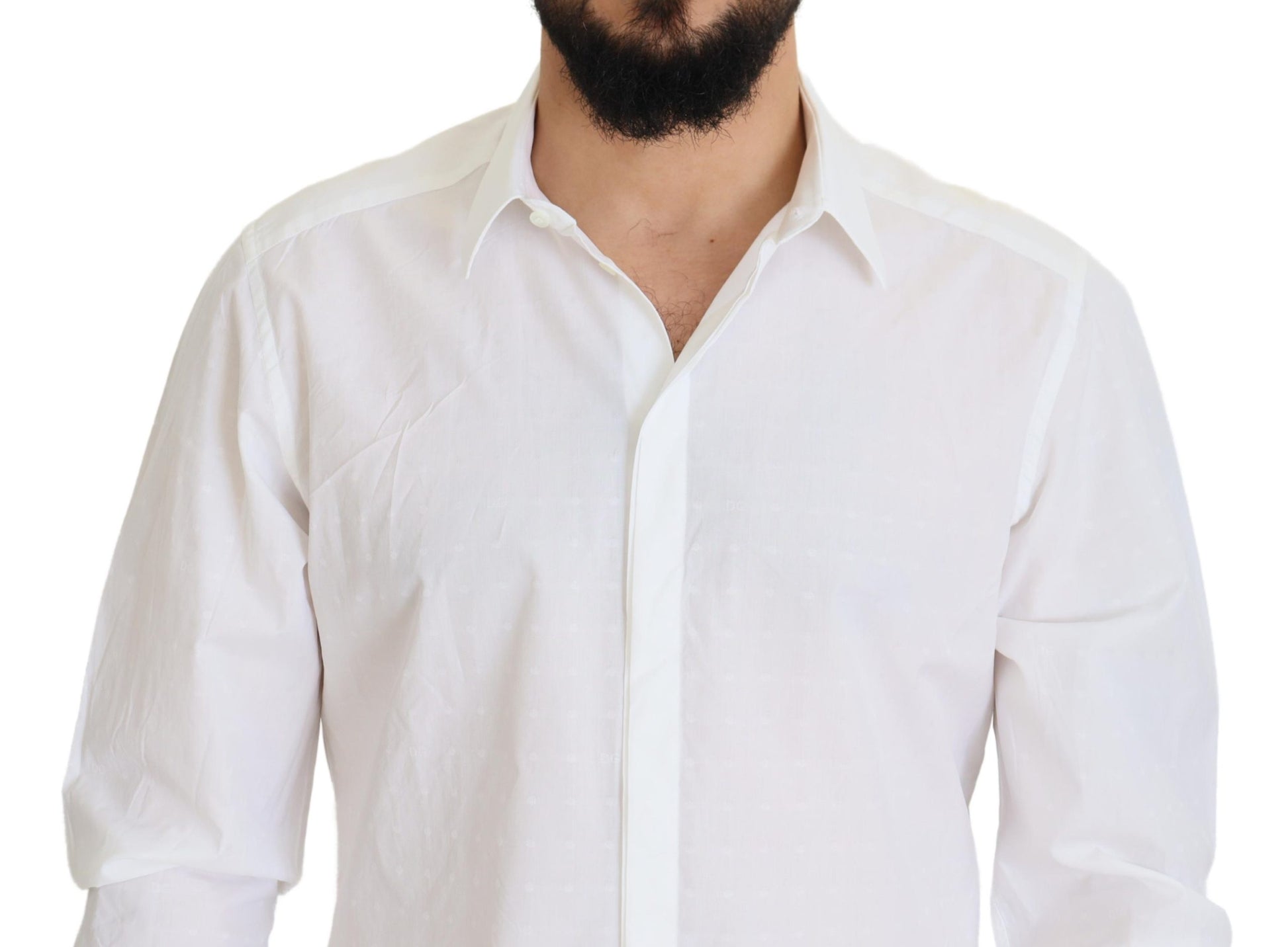 Dolce & Gabbana White Cotton Slim Fit Formal Dress GOLD Shirt Dolce & Gabbana