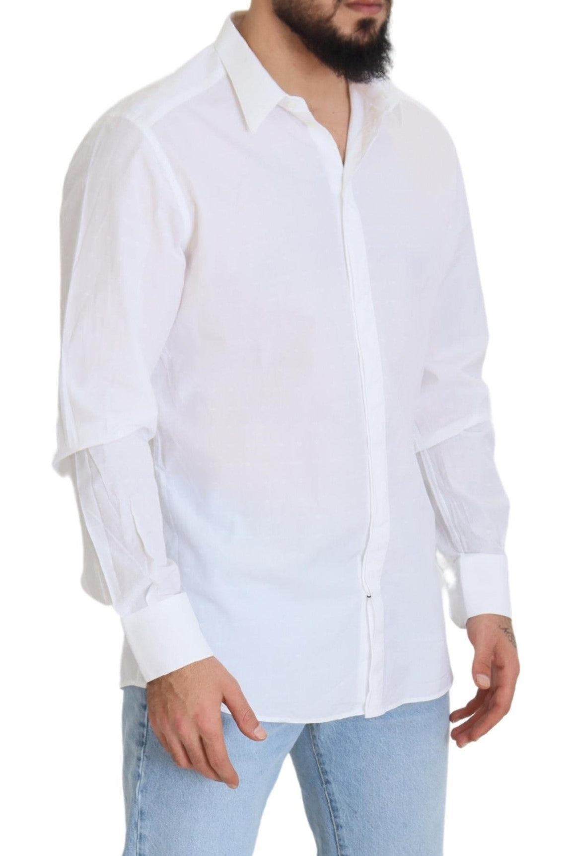 Dolce & Gabbana White Cotton Slim Fit Formal Dress GOLD Shirt Dolce & Gabbana