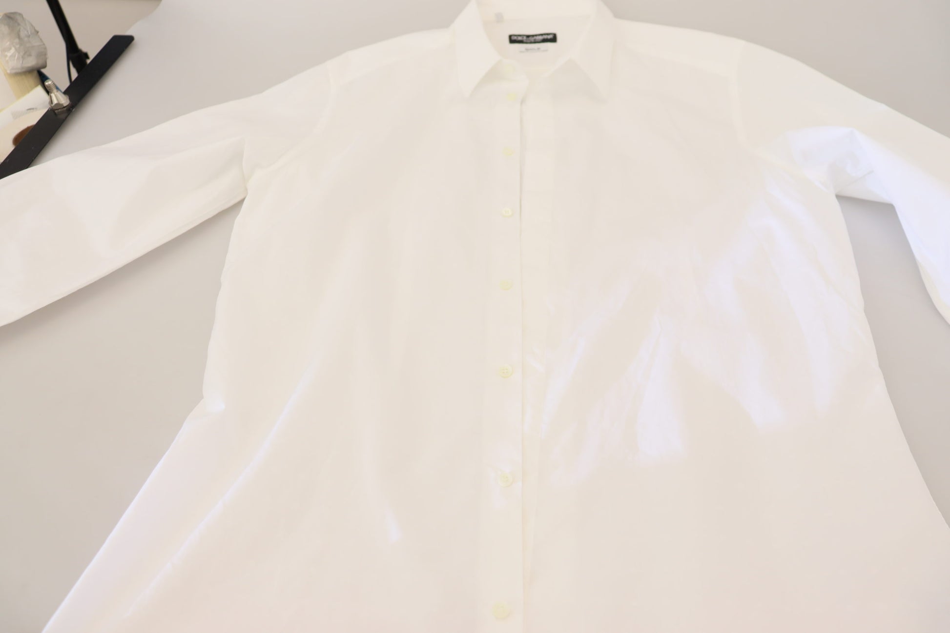 Dolce & Gabbana White Cotton Slim Fit Formal Dress GOLD Shirt Dolce & Gabbana