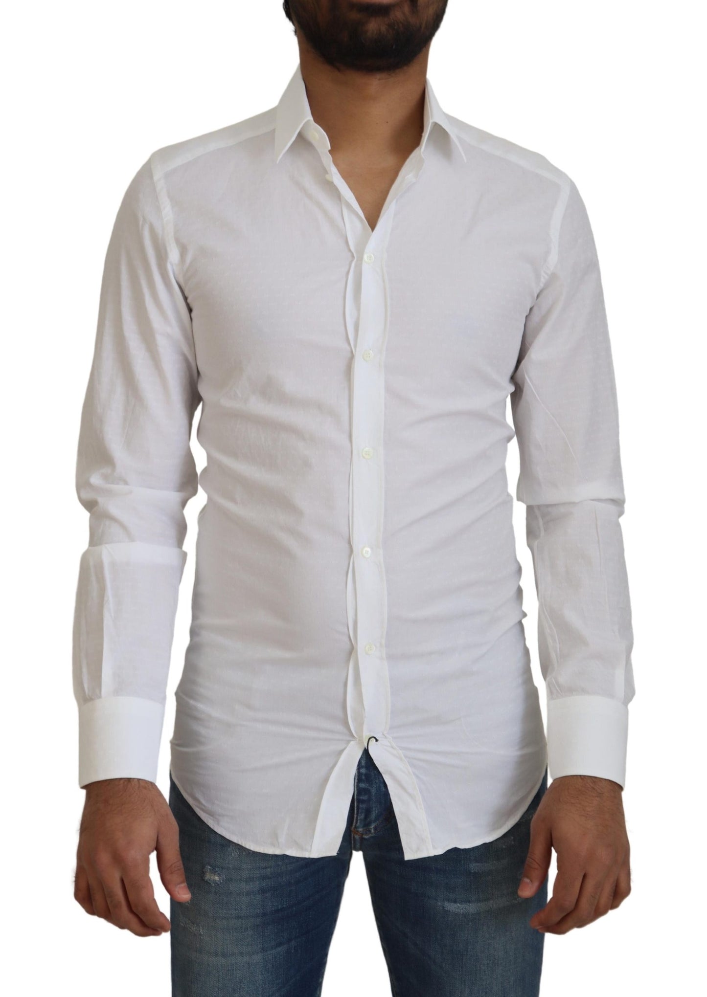 Dolce & Gabbana White Cotton Slim Fit Formal Dress GOLD Shirt Dolce & Gabbana