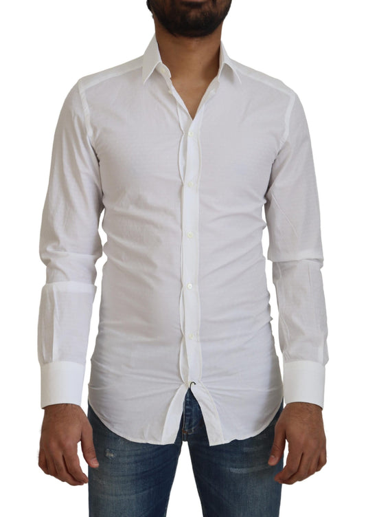 Dolce & Gabbana White Cotton Slim Fit Formal Dress GOLD Shirt Dolce & Gabbana