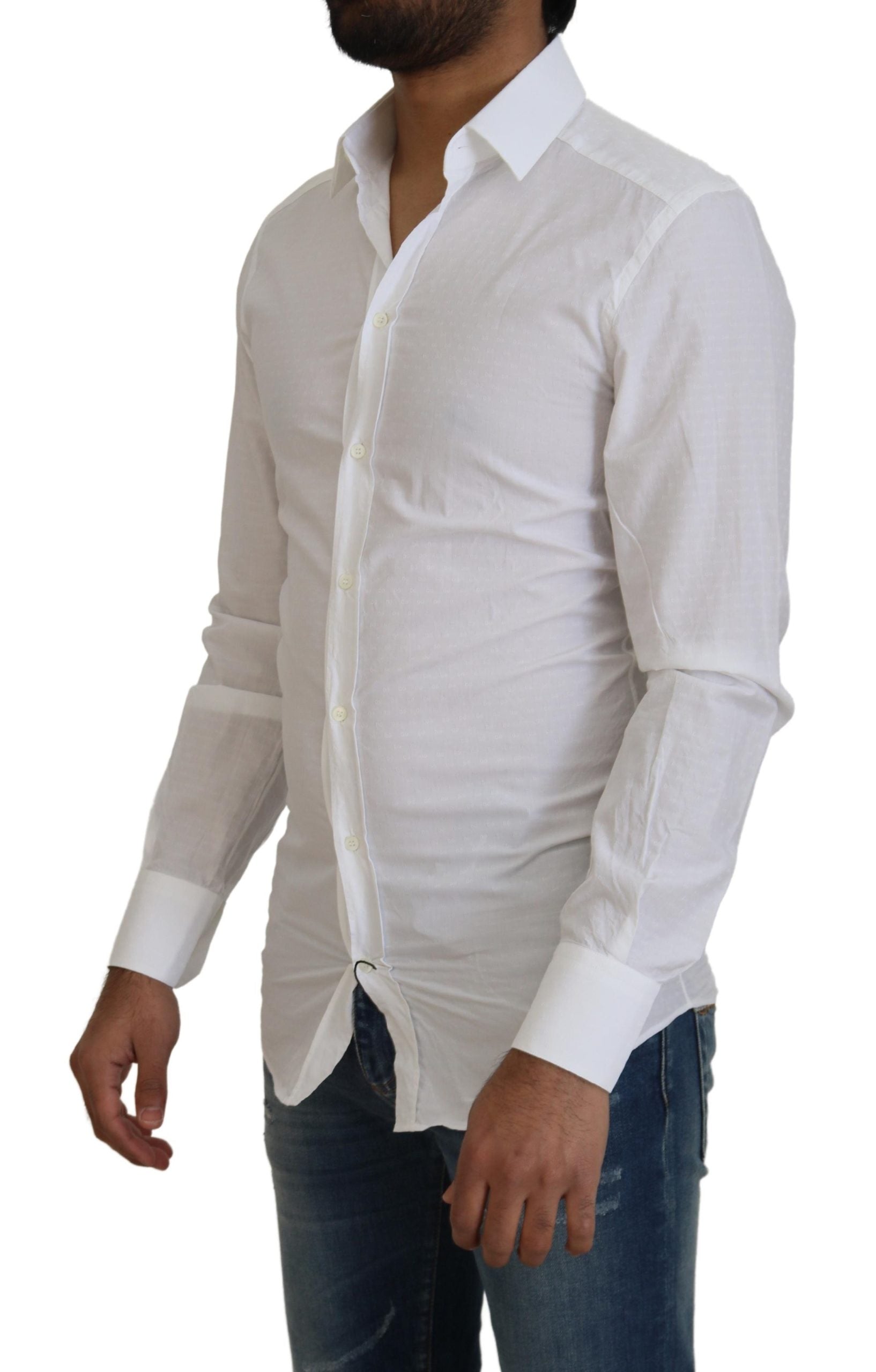 Dolce & Gabbana White Cotton Slim Fit Formal Dress GOLD Shirt Dolce & Gabbana