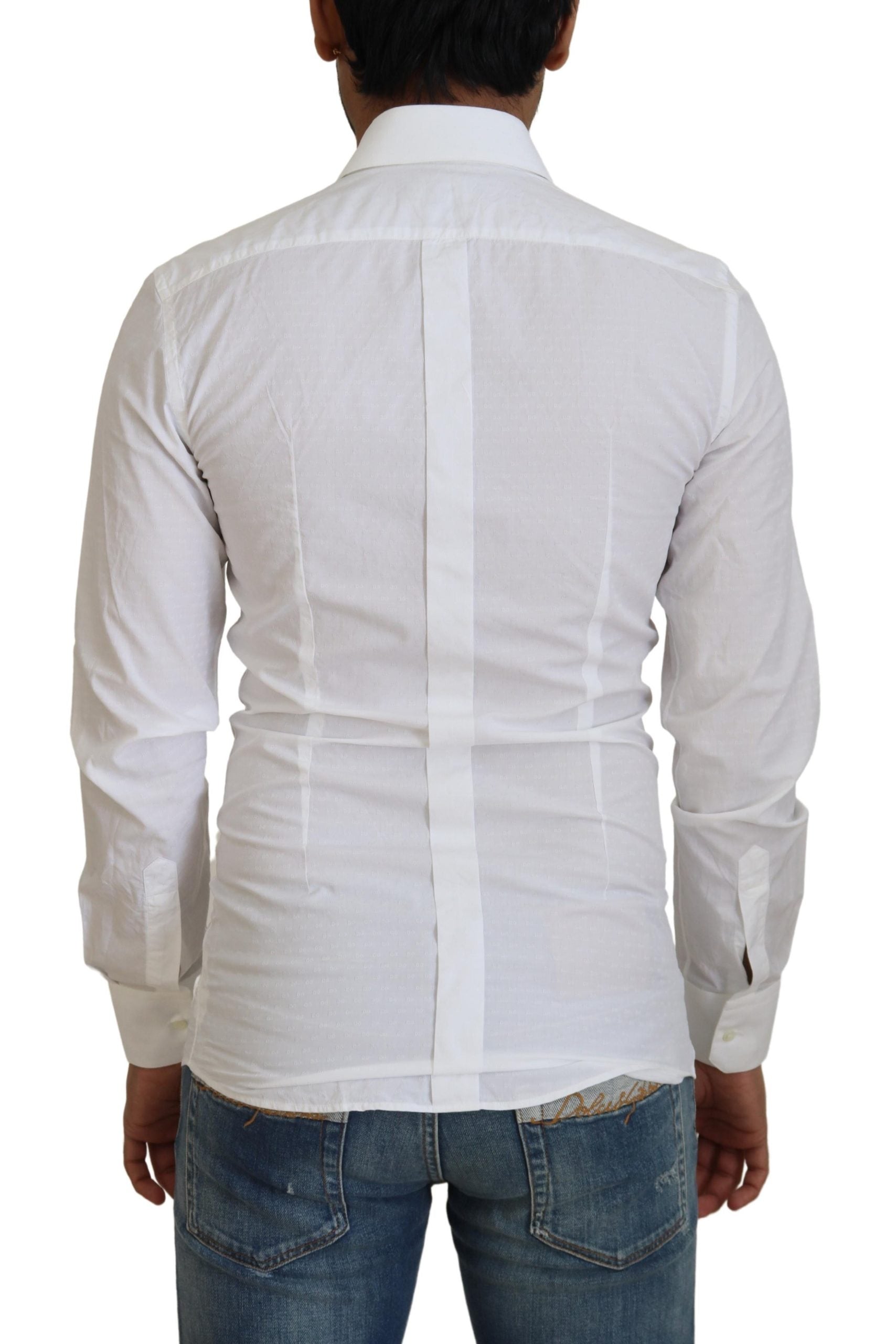 Dolce & Gabbana White Cotton Slim Fit Formal Dress GOLD Shirt Dolce & Gabbana