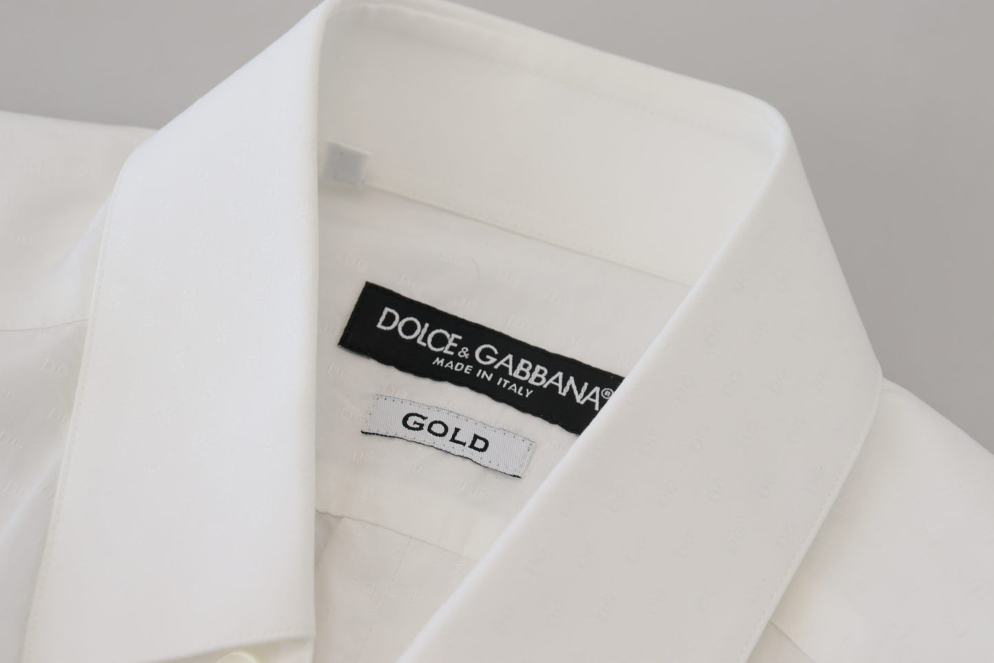 Dolce & Gabbana White Cotton Slim Fit Formal Dress GOLD Shirt Dolce & Gabbana