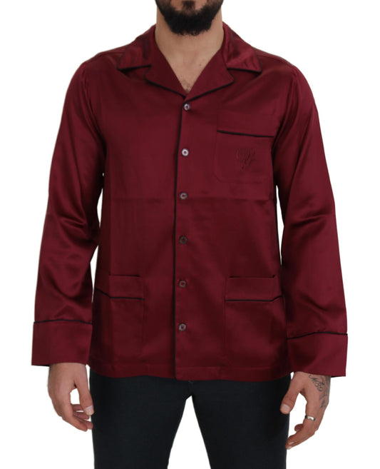 Dolce & Gabbana Red Silk Lounge Top Pajama Sleepwear Shirt Dolce & Gabbana