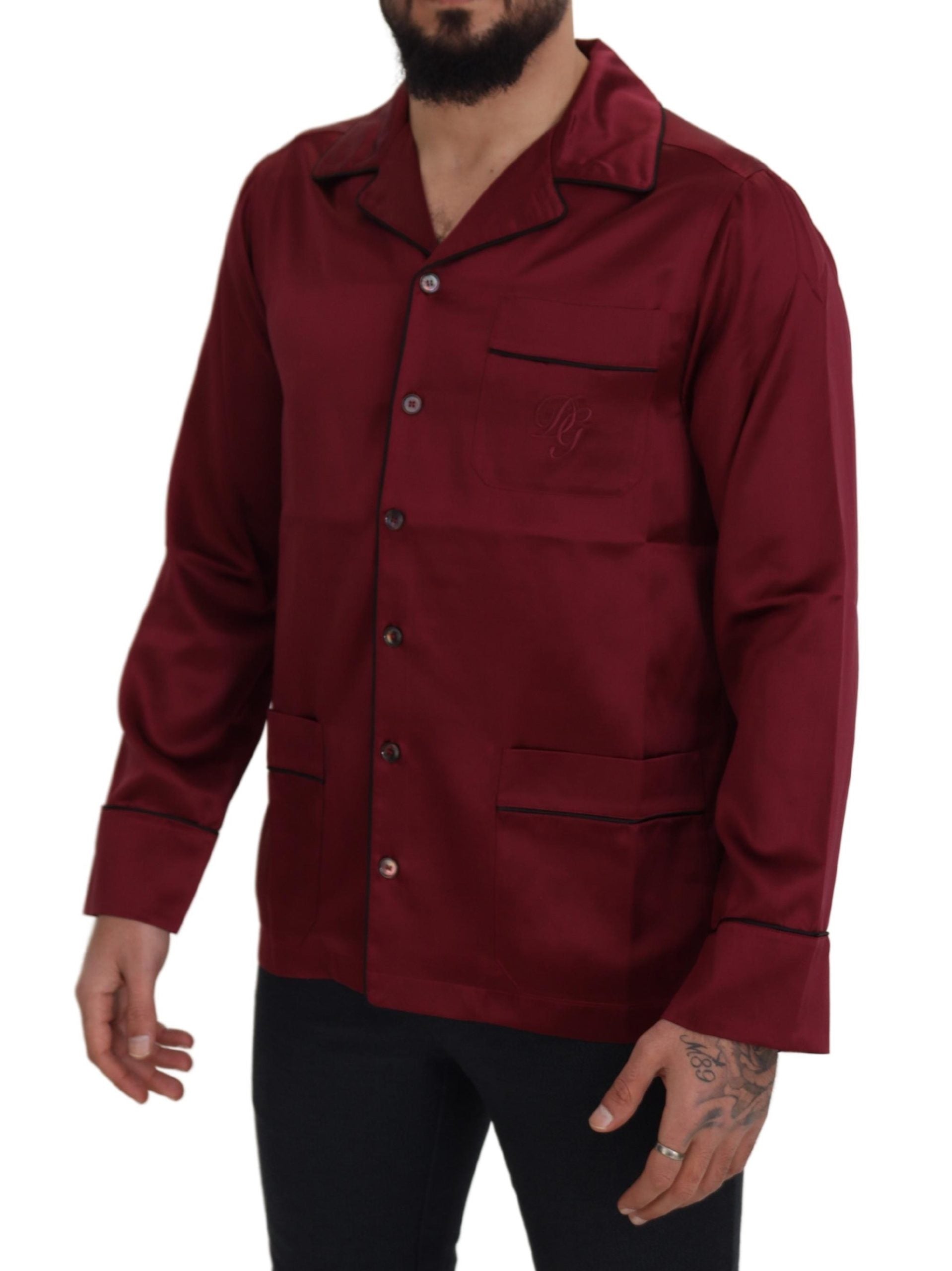 Dolce & Gabbana Red Silk Lounge Top Pajama Sleepwear Shirt Dolce & Gabbana