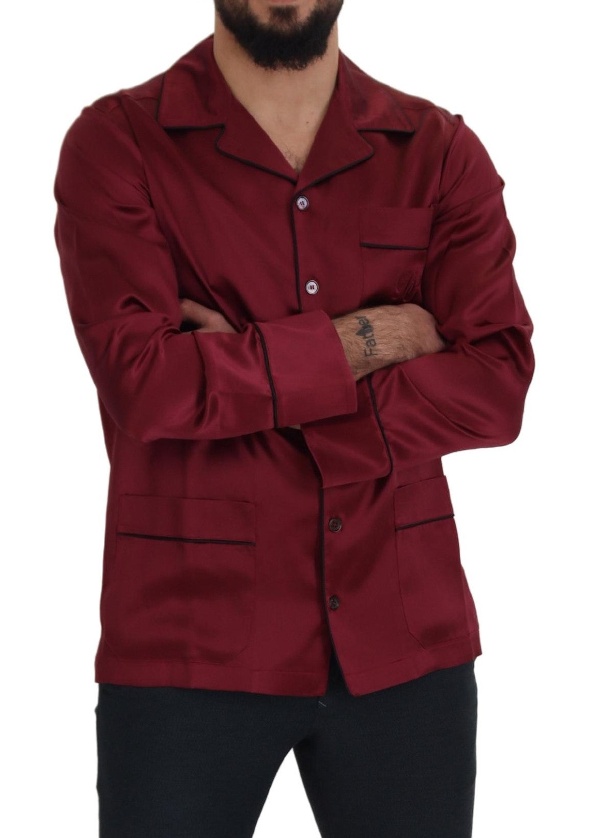 Dolce & Gabbana Red Silk Lounge Top Pajama Sleepwear Shirt Dolce & Gabbana