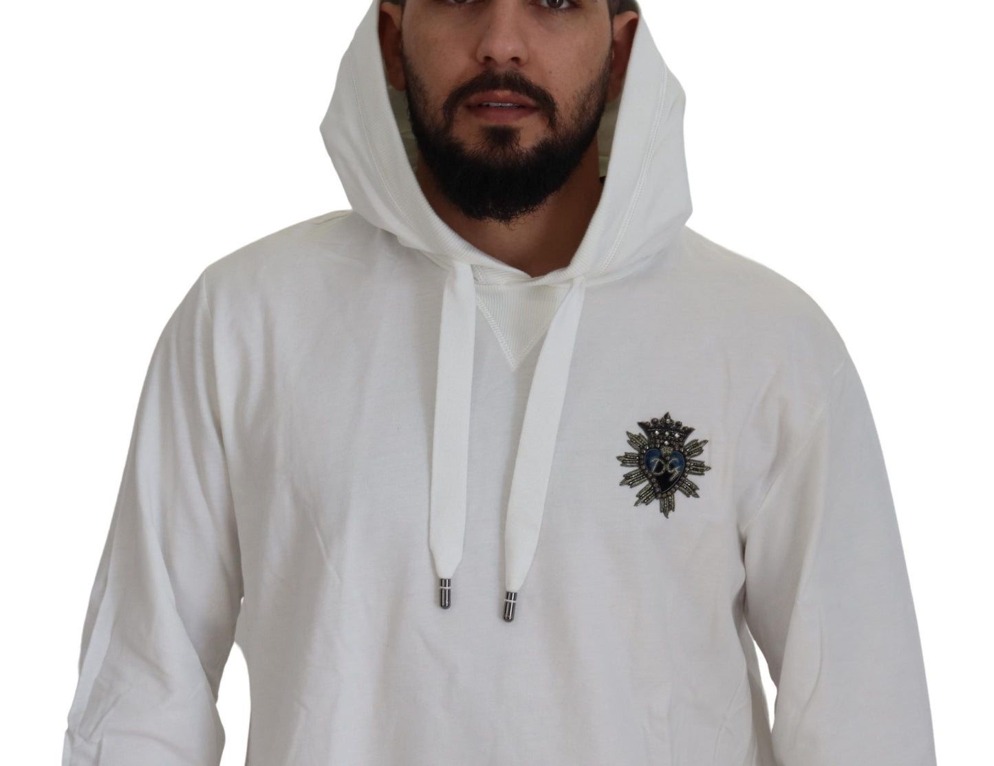 Dolce & Gabbana White Cotton Hooded Sweatshirt Sweater Dolce & Gabbana
