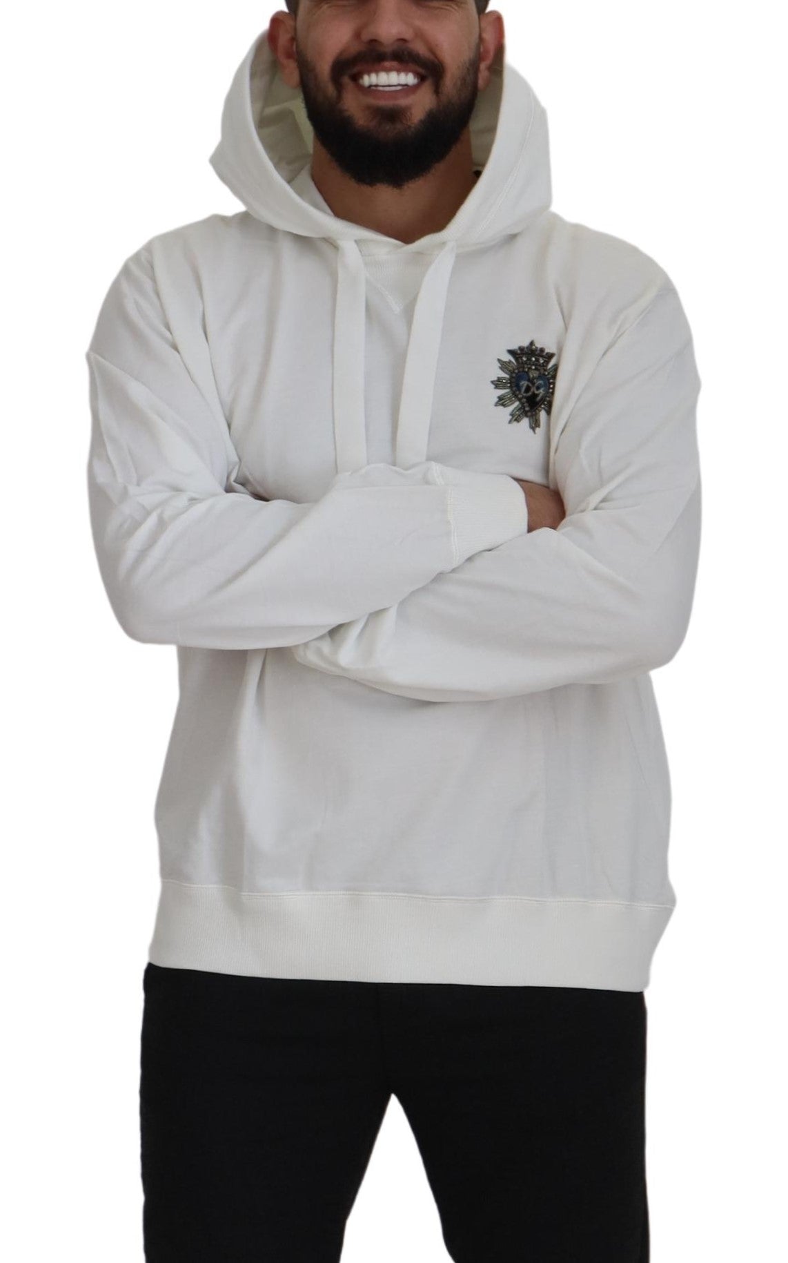 Dolce & Gabbana White Cotton Hooded Sweatshirt Sweater Dolce & Gabbana