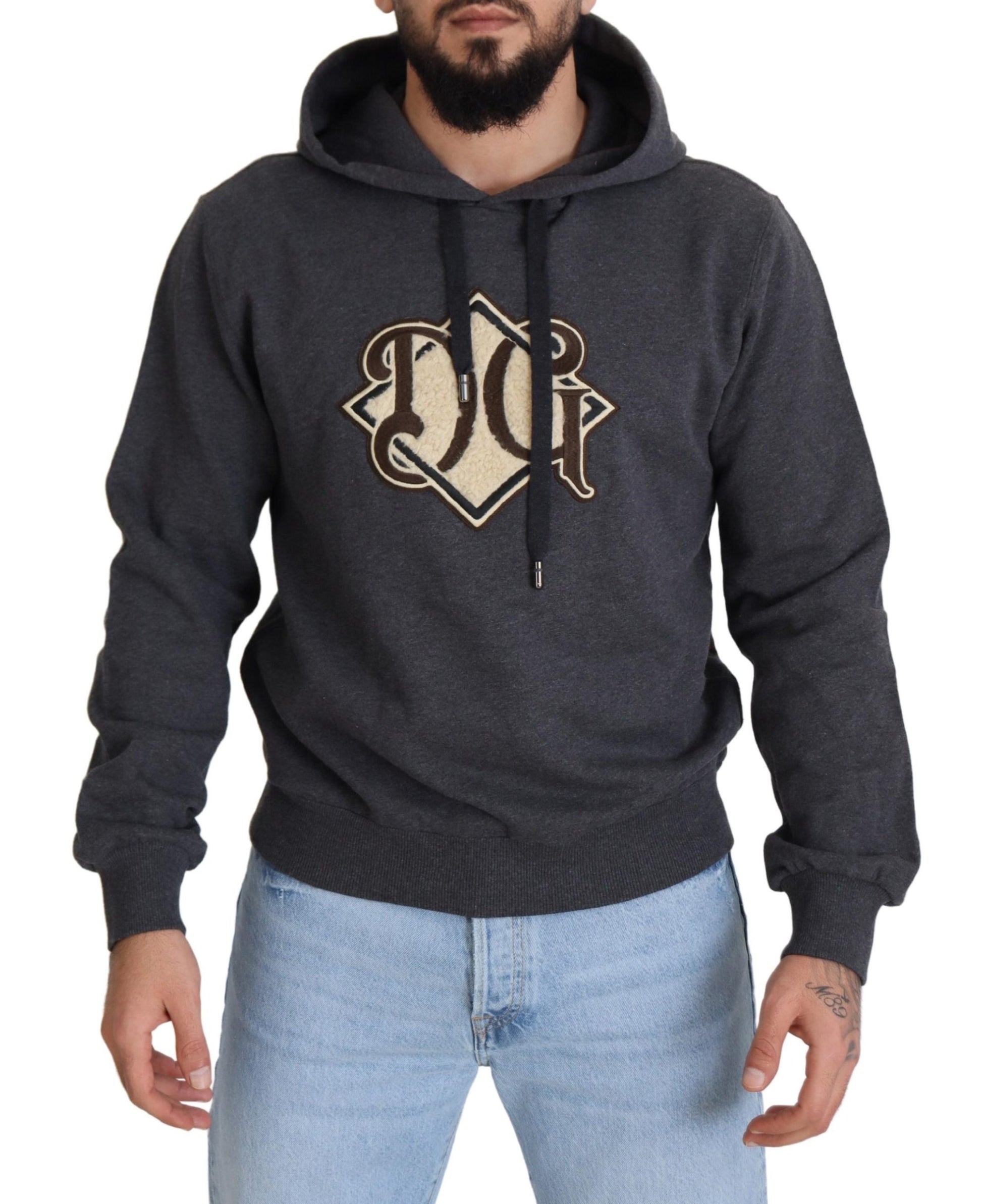 Dolce & Gabbana Gray Logo Cotton Hooded Sweatshirt Sweater Dolce & Gabbana