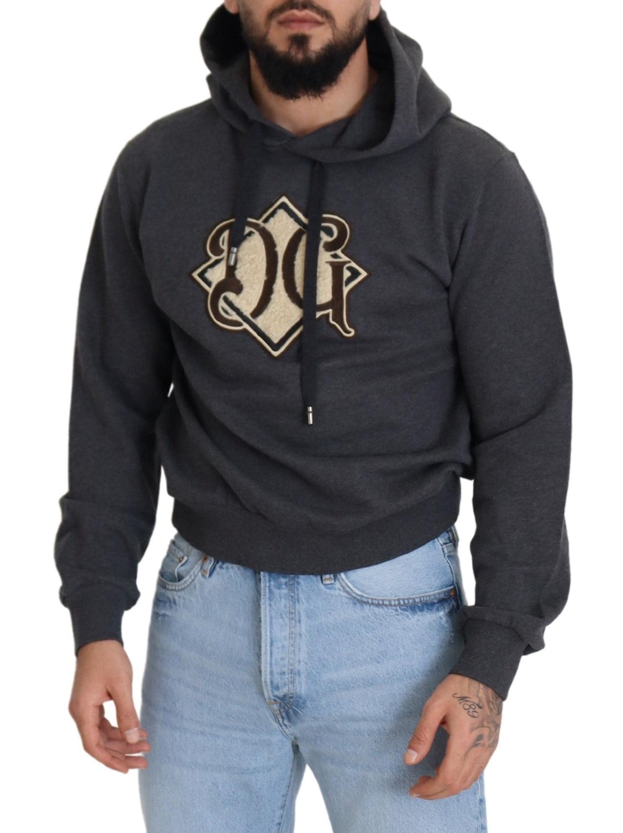 Dolce & Gabbana Gray Logo Cotton Hooded Sweatshirt Sweater Dolce & Gabbana