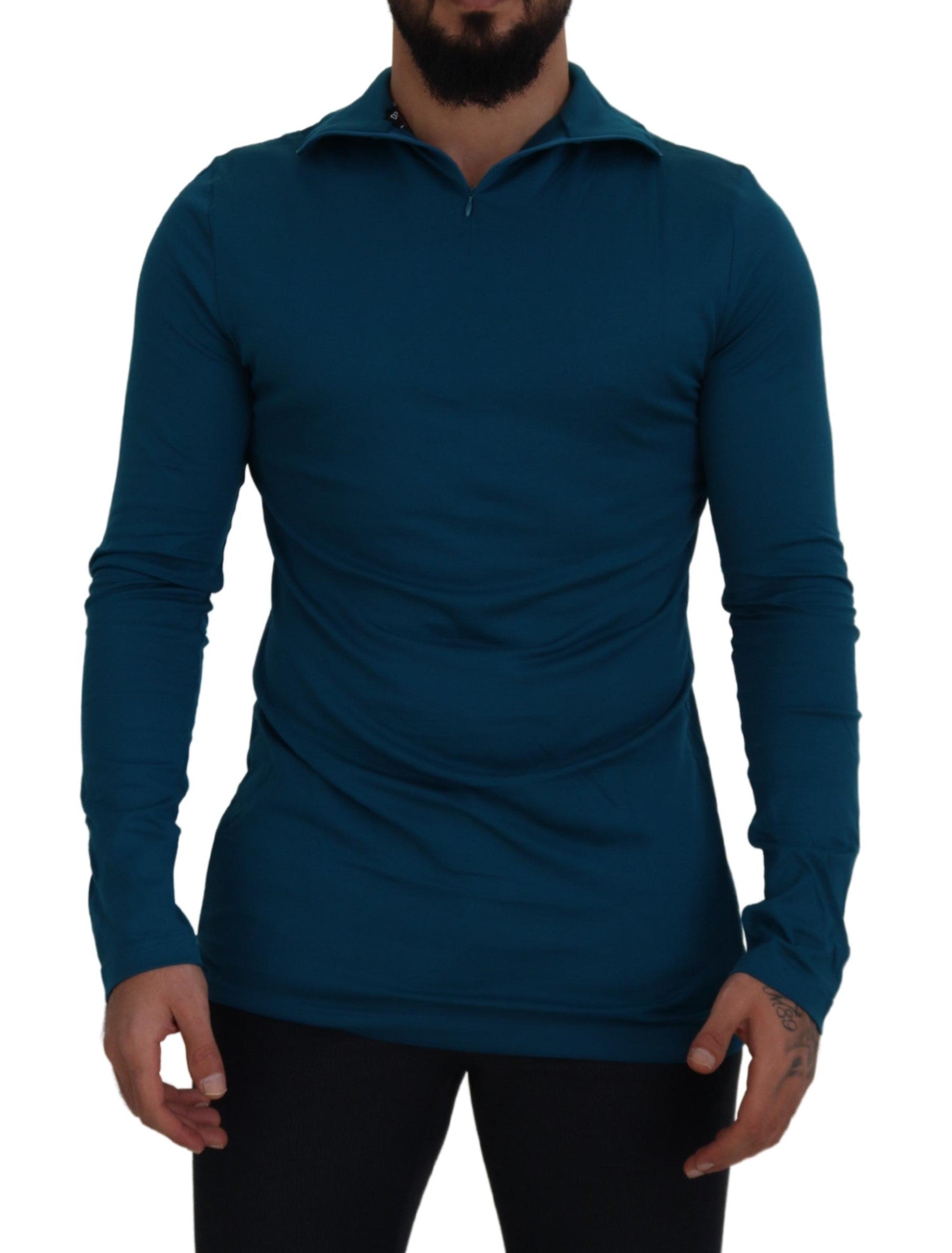 Dolce & Gabbana Blue Cotton Collared Slim Pullover Sweater Dolce & Gabbana