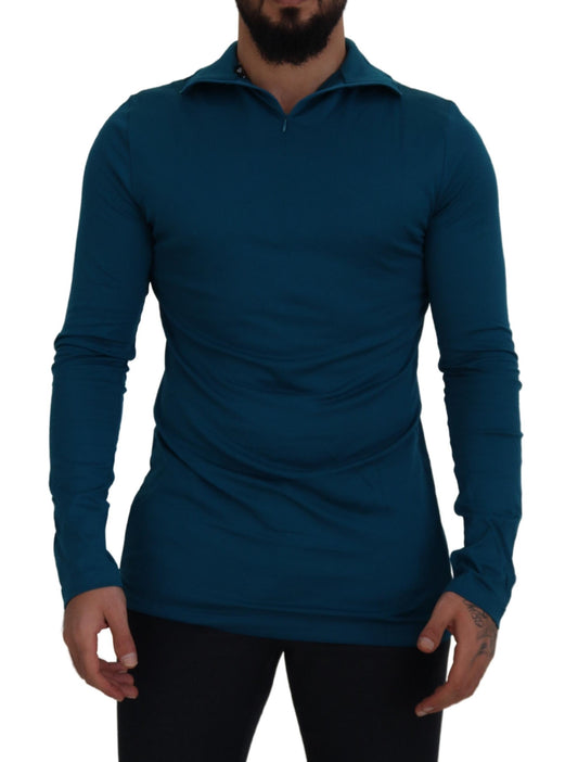 Dolce & Gabbana Blue Cotton Collared Slim Pullover Sweater Dolce & Gabbana