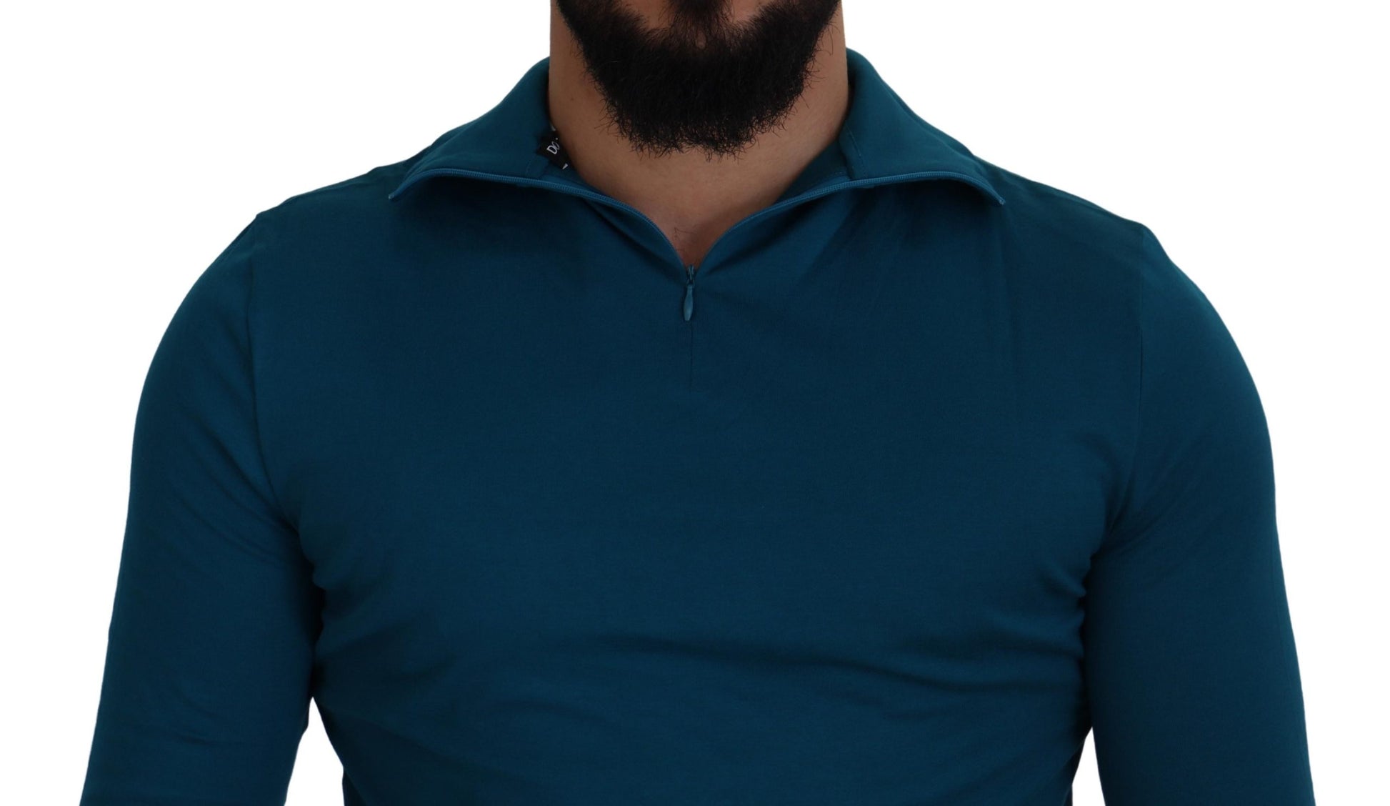 Dolce & Gabbana Blue Cotton Collared Slim Pullover Sweater Dolce & Gabbana