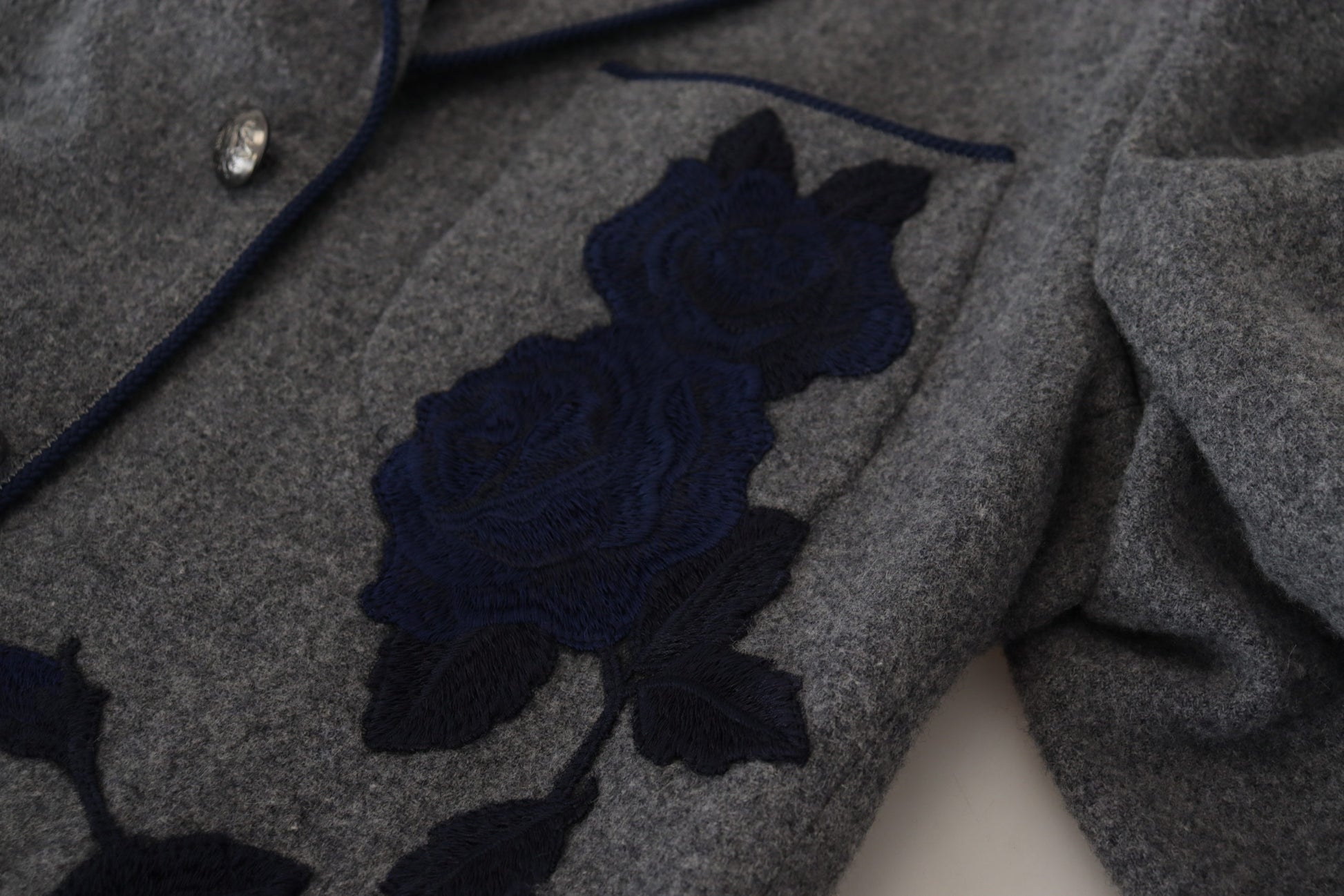 Dolce & Gabbana Gray Wool Roses Slim Fit Jacket Blazer Dolce & Gabbana