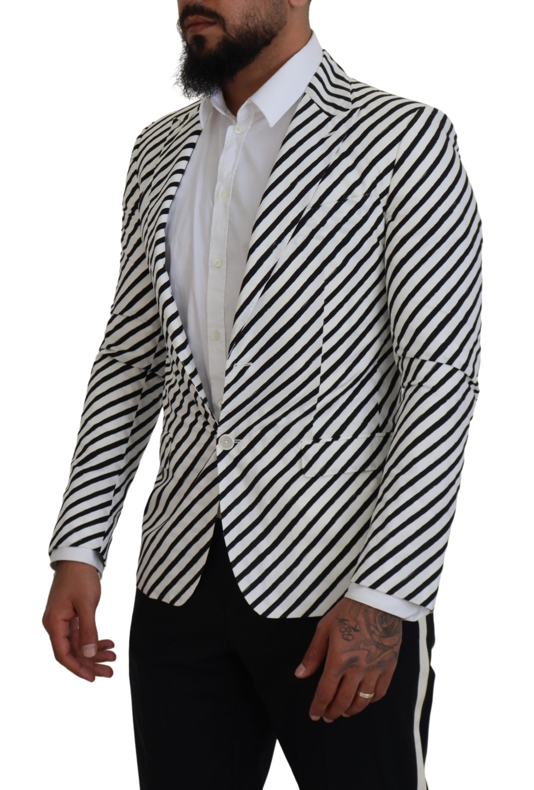 Dolce & Gabbana White Black Striped Slim Fit Jacket Blazer Dolce & Gabbana