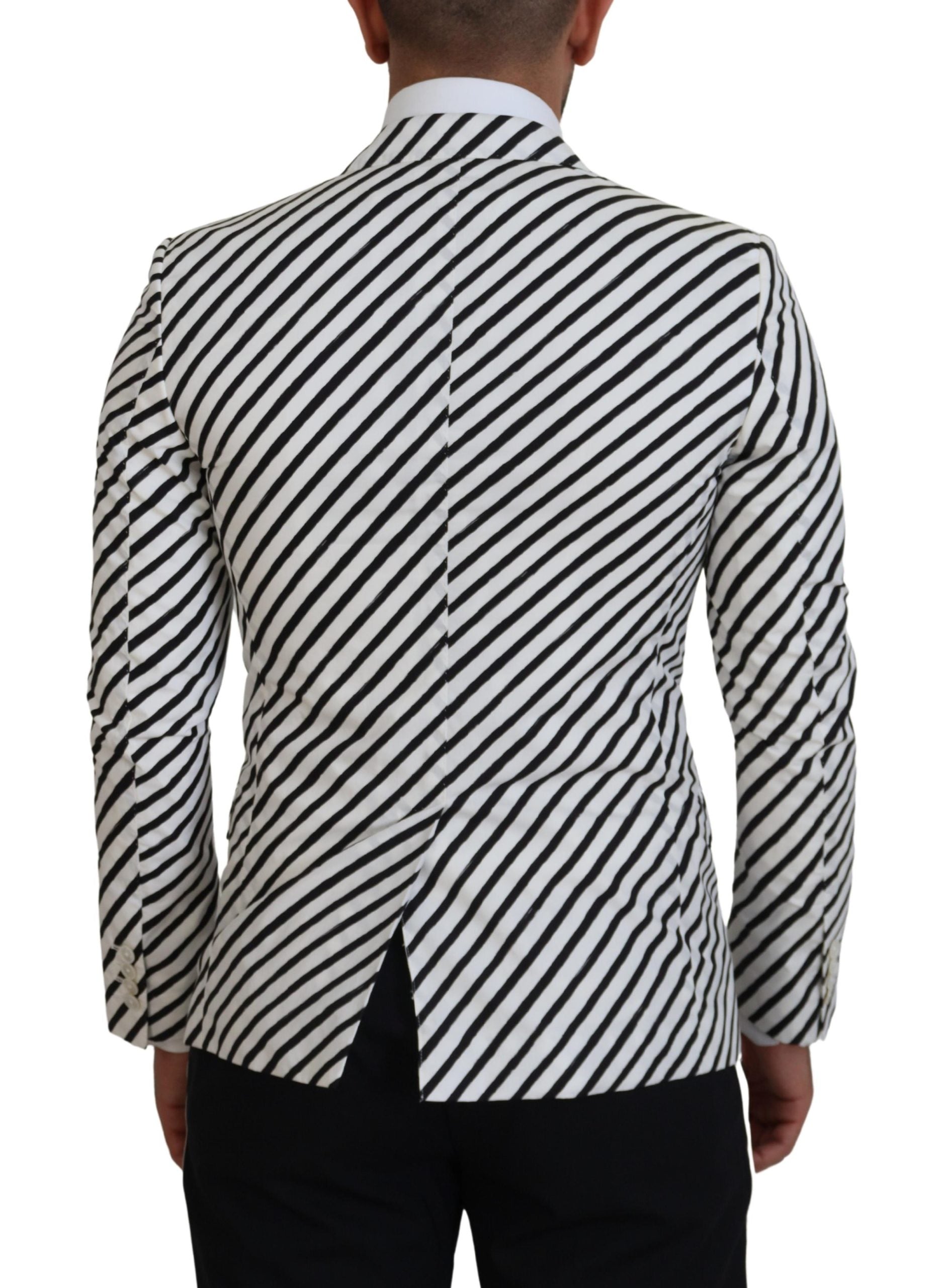 Dolce & Gabbana White Black Striped Slim Fit Jacket Blazer Dolce & Gabbana