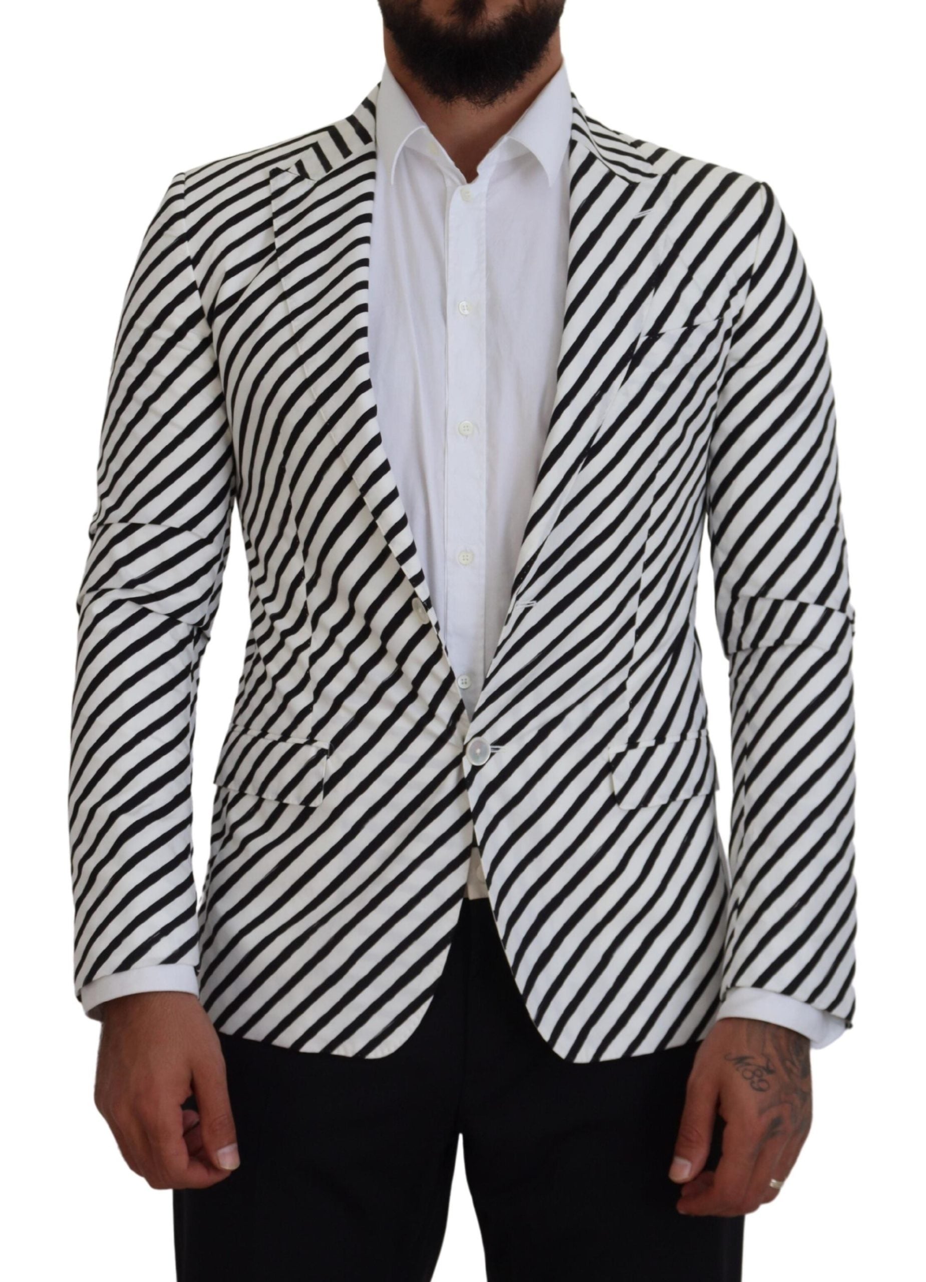 Dolce & Gabbana White Black Striped Slim Fit Jacket Blazer Dolce & Gabbana
