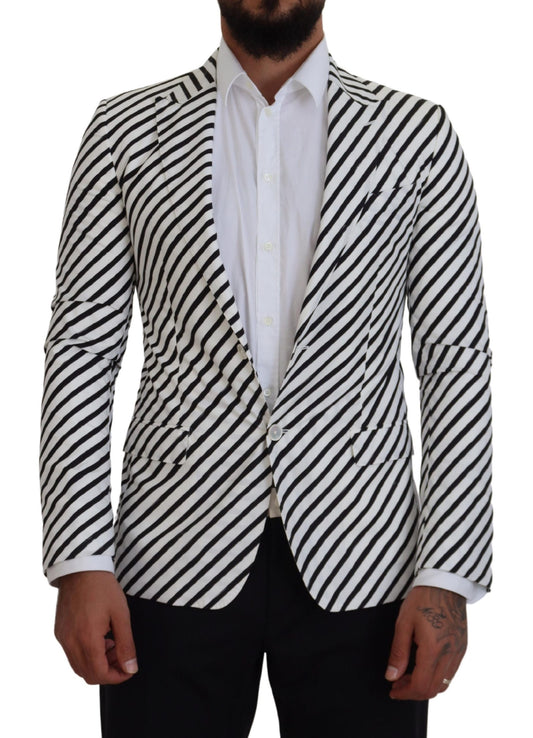 Dolce & Gabbana White Black Striped Slim Fit Jacket Blazer Dolce & Gabbana