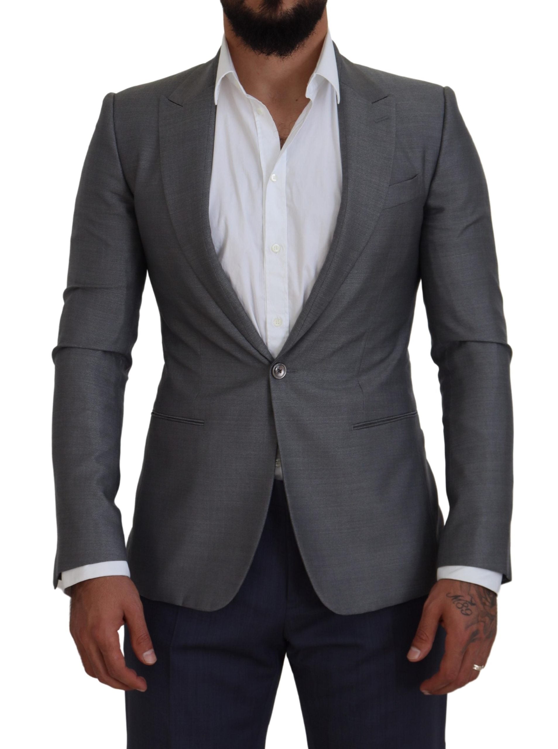 Dolce & Gabbana Gray Wool Silk Slim Fit Jacket Blazer Dolce & Gabbana