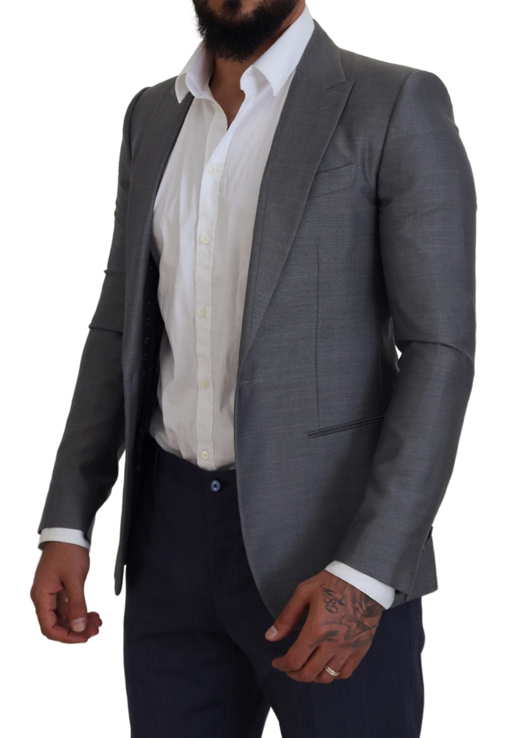 Dolce & Gabbana Gray Wool Silk Slim Fit Jacket Blazer Dolce & Gabbana