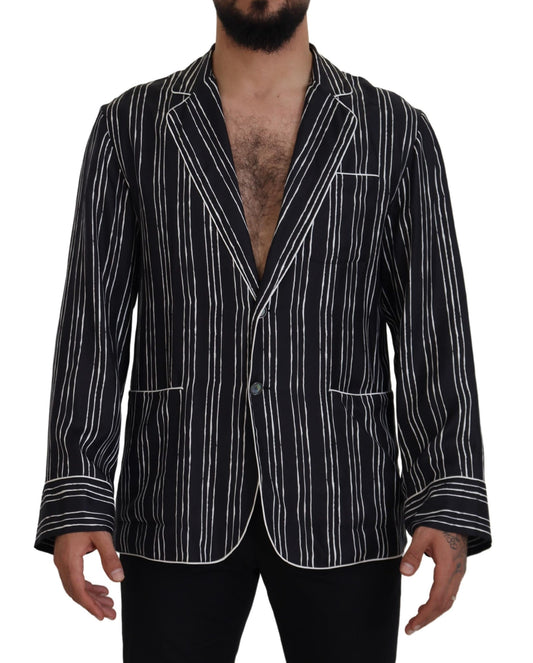 Dolce & Gabbana Blue Striped Silk Pajama Shirt Jacket Dolce & Gabbana