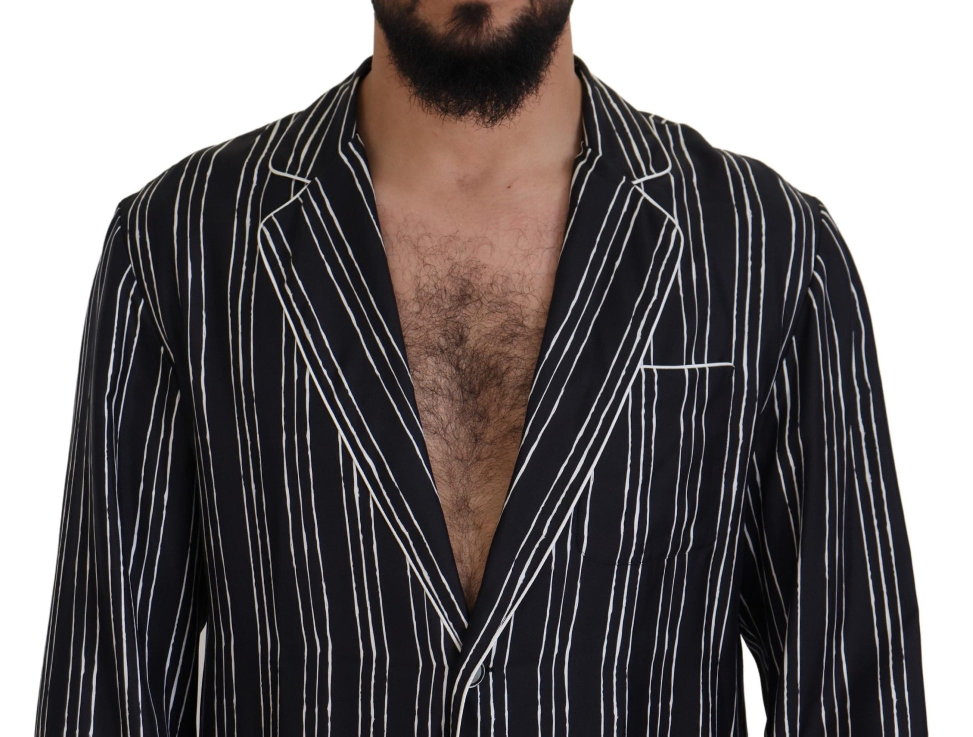 Dolce & Gabbana Blue Striped Silk Pajama Shirt Jacket Dolce & Gabbana