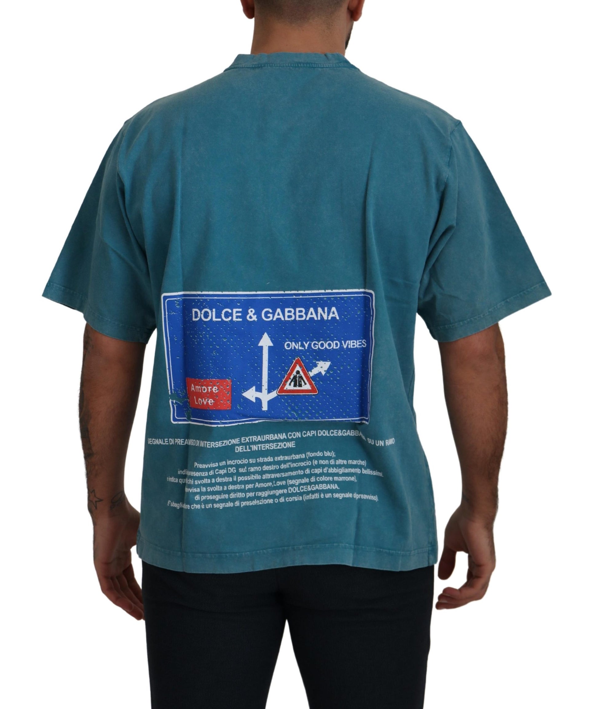 Dolce & Gabbana Blue Logo Print Crewneck Cotton T-shirt Dolce & Gabbana