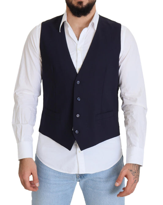 Dolce & Gabbana Dark Blue Wool Stretch Waistcoat Formal Vest Dolce & Gabbana