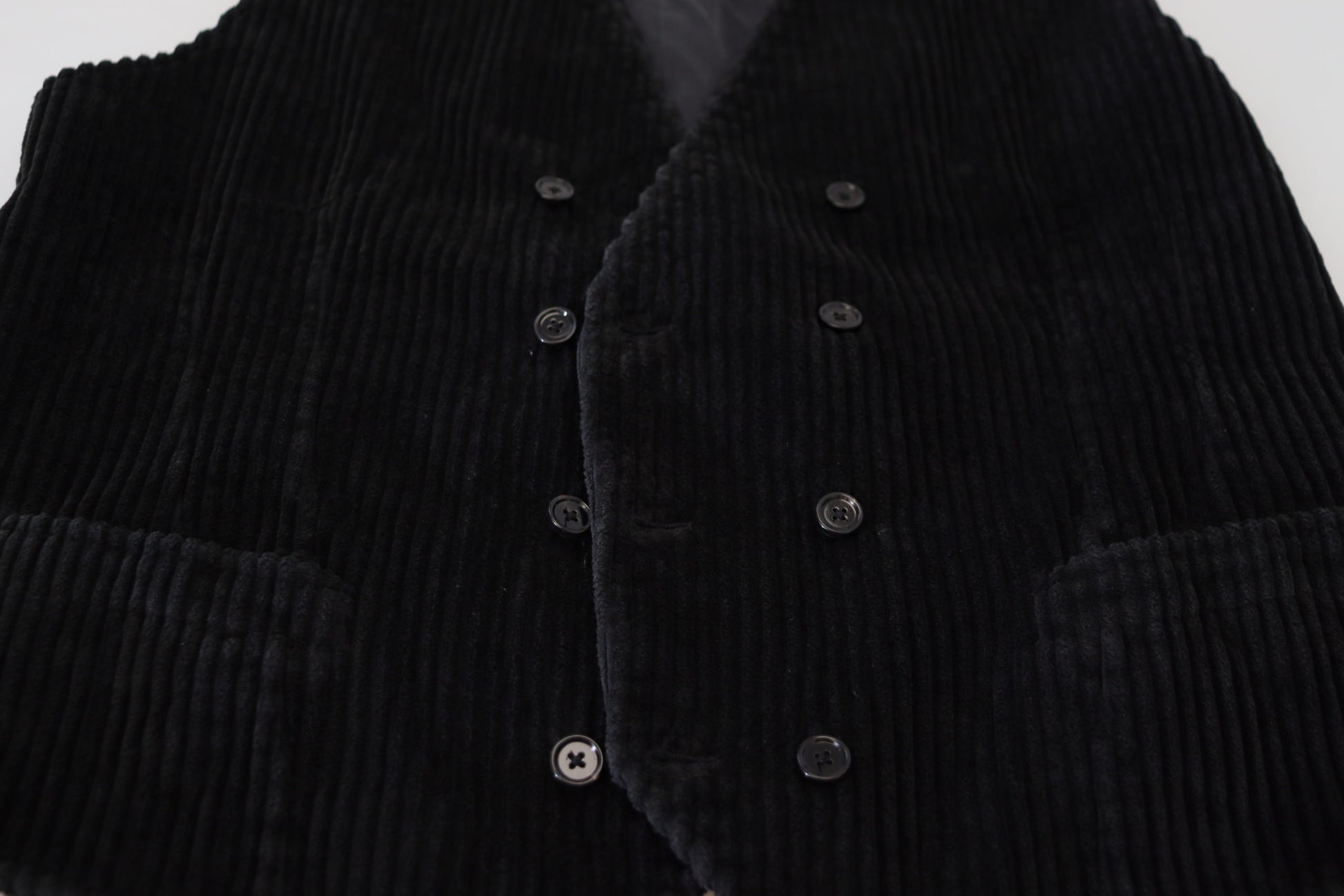 Dolce & Gabbana Black Cotton Double Breasted Waistcoat Vest Dolce & Gabbana