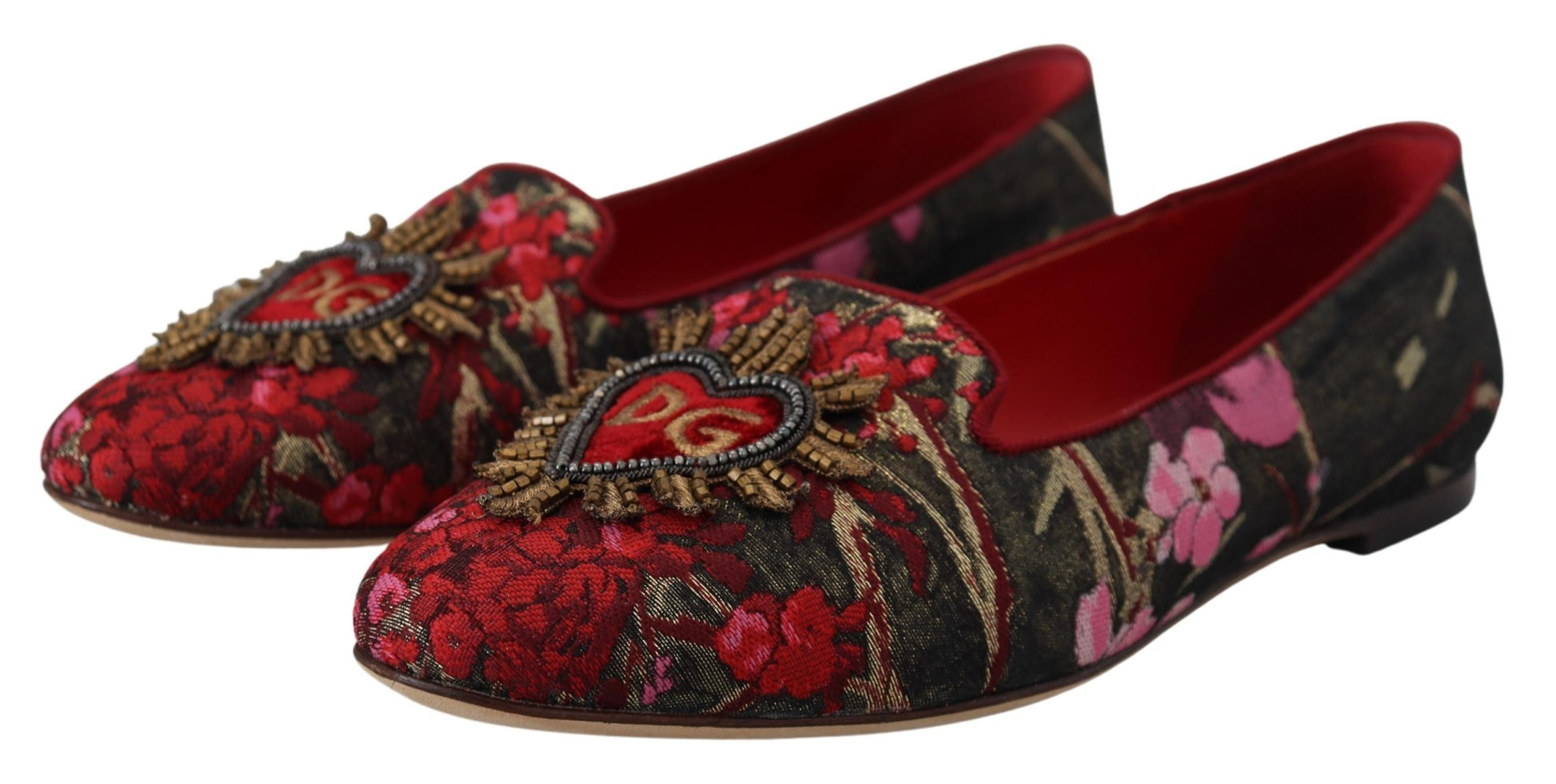 Dolce & Gabbana Multicolor Jacquard Sacred Heart Patch Slip On Shoes Dolce & Gabbana