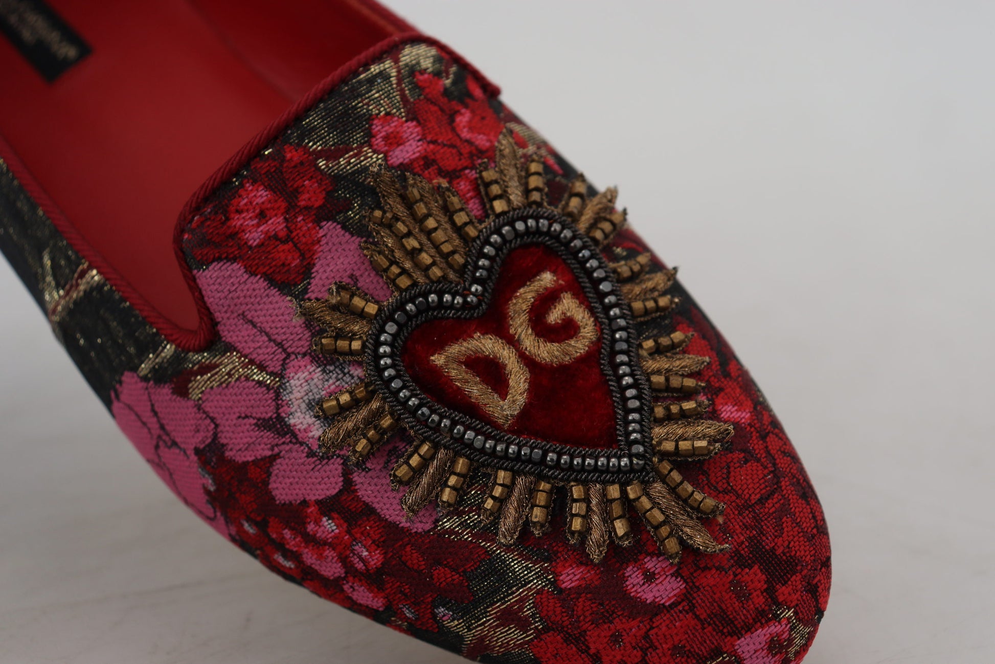 Dolce & Gabbana Multicolor Jacquard Sacred Heart Patch Slip On Shoes Dolce & Gabbana