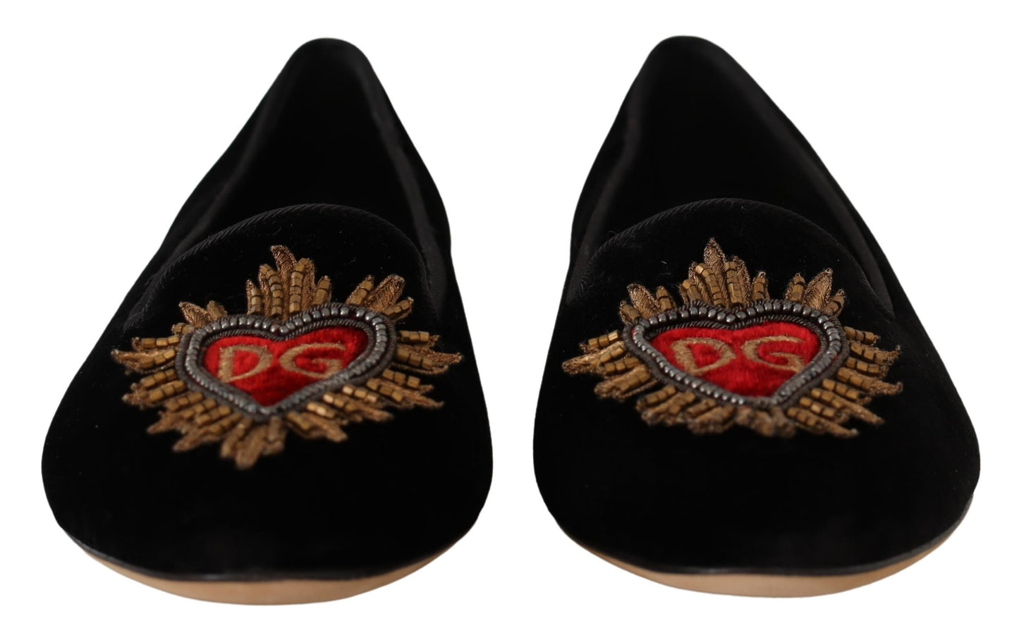 Dolce & Gabbana Black DG Sacred Heart Patch Slip On Flat Shoes Dolce & Gabbana