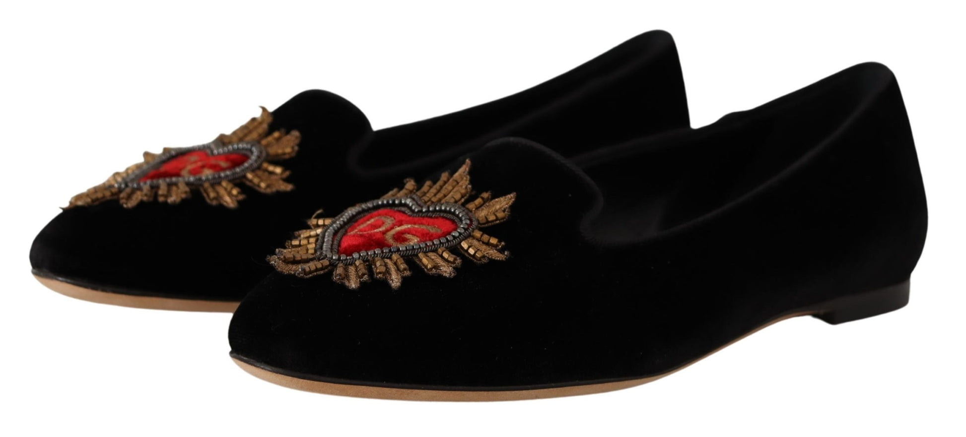 Dolce & Gabbana Black DG Sacred Heart Patch Slip On Flat Shoes Dolce & Gabbana