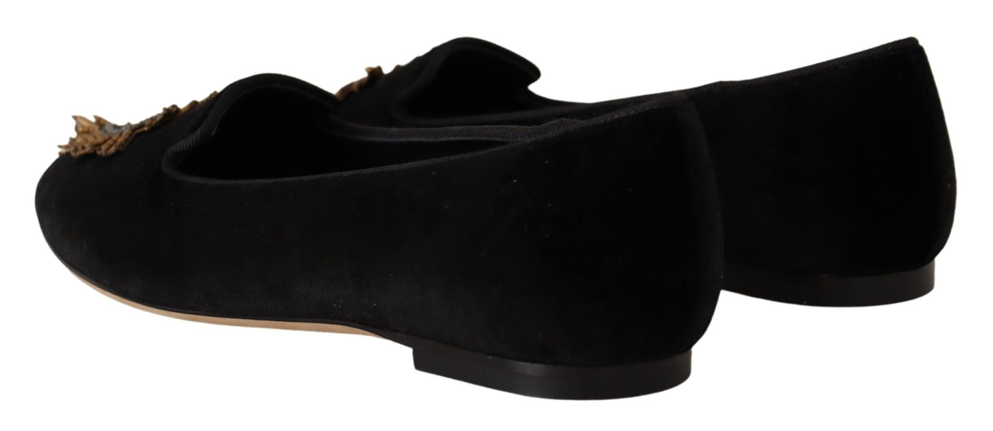 Dolce & Gabbana Black DG Sacred Heart Patch Slip On Flat Shoes Dolce & Gabbana