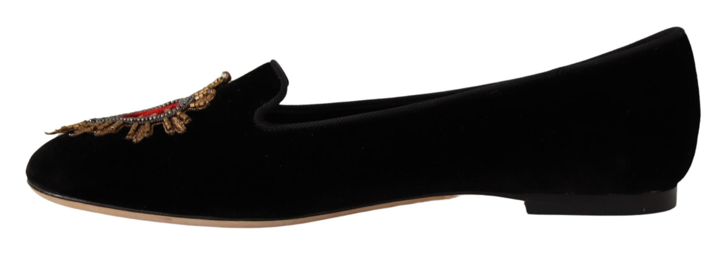 Dolce & Gabbana Black DG Sacred Heart Patch Slip On Flat Shoes Dolce & Gabbana