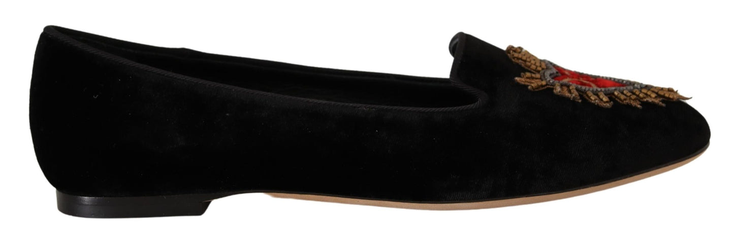 Dolce & Gabbana Black DG Sacred Heart Patch Slip On Flat Shoes Dolce & Gabbana