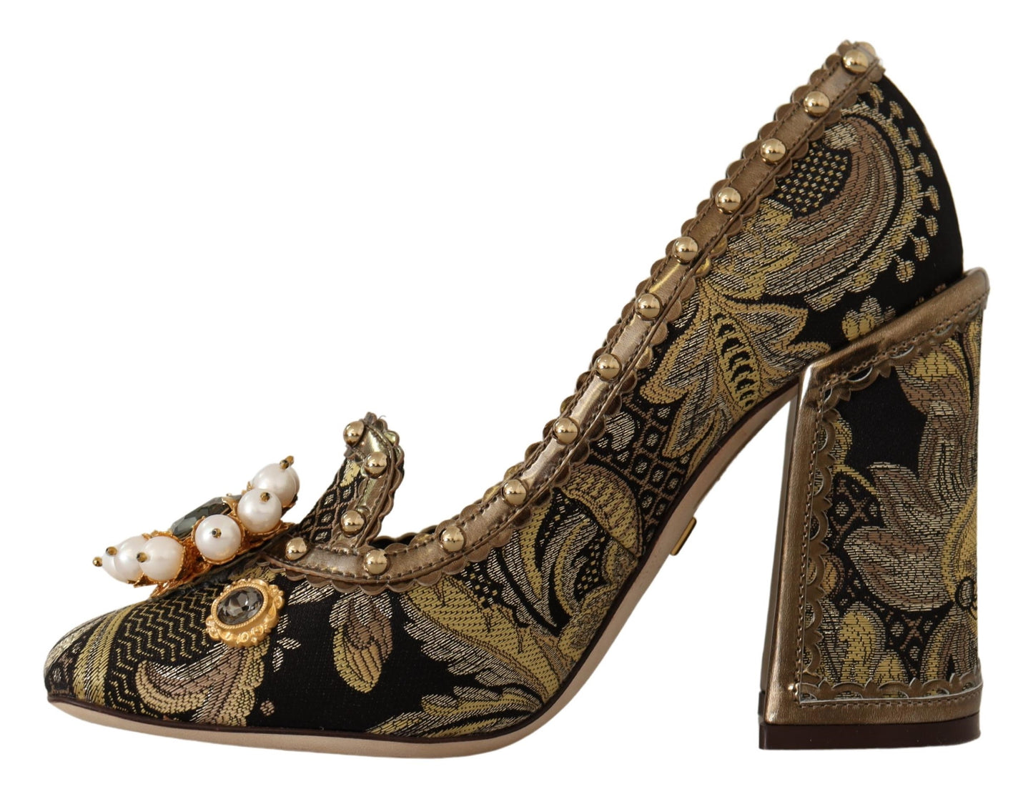 Dolce & Gabbana Gold Crystal Square Toe Brocade Pumps Shoes Dolce & Gabbana