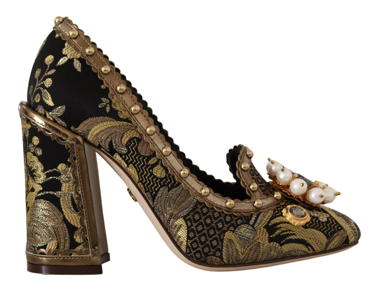 Dolce & Gabbana Gold Crystal Square Toe Brocade Pumps Shoes Dolce & Gabbana