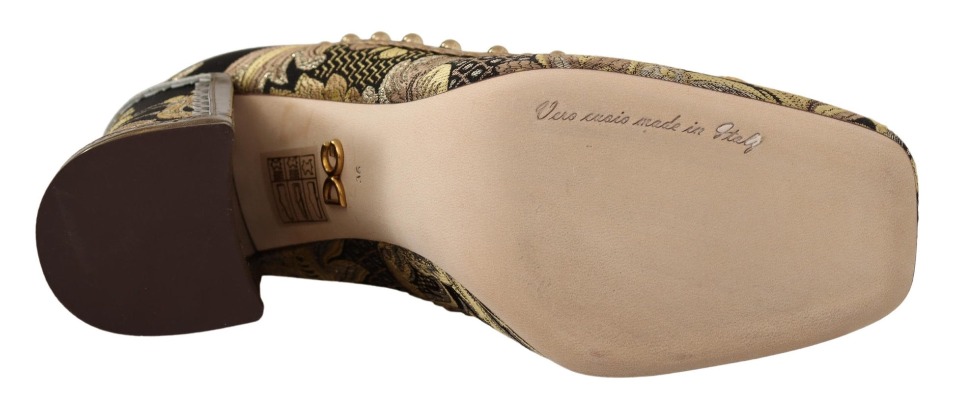 Dolce & Gabbana Gold Crystal Square Toe Brocade Pumps Shoes Dolce & Gabbana