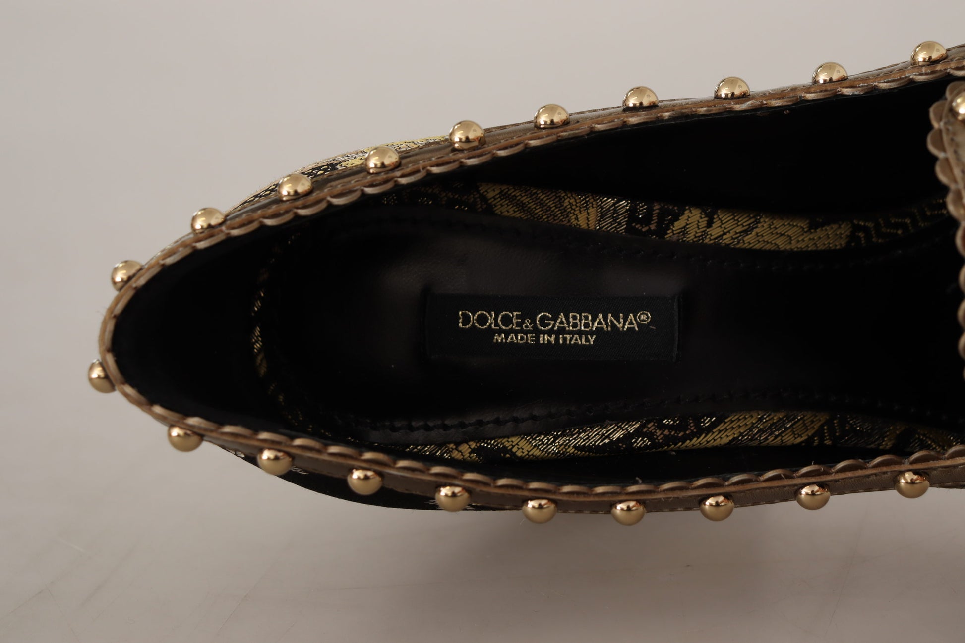 Dolce & Gabbana Gold Crystal Square Toe Brocade Pumps Shoes Dolce & Gabbana