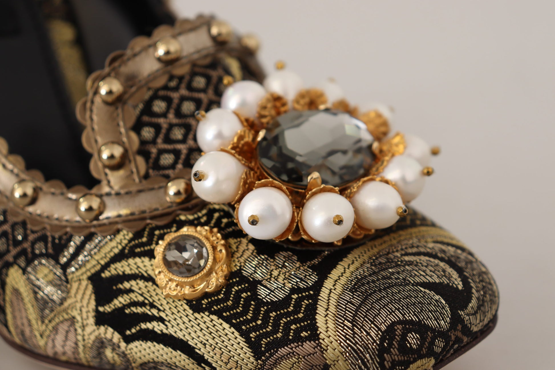 Dolce & Gabbana Gold Crystal Square Toe Brocade Pumps Shoes Dolce & Gabbana