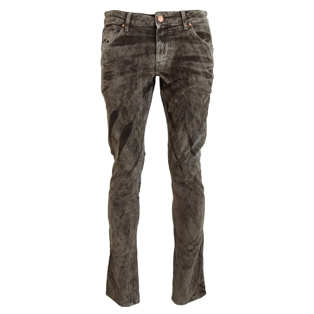Acht Gray Washed Cotton Corduroy Slim Fit Men Jeans