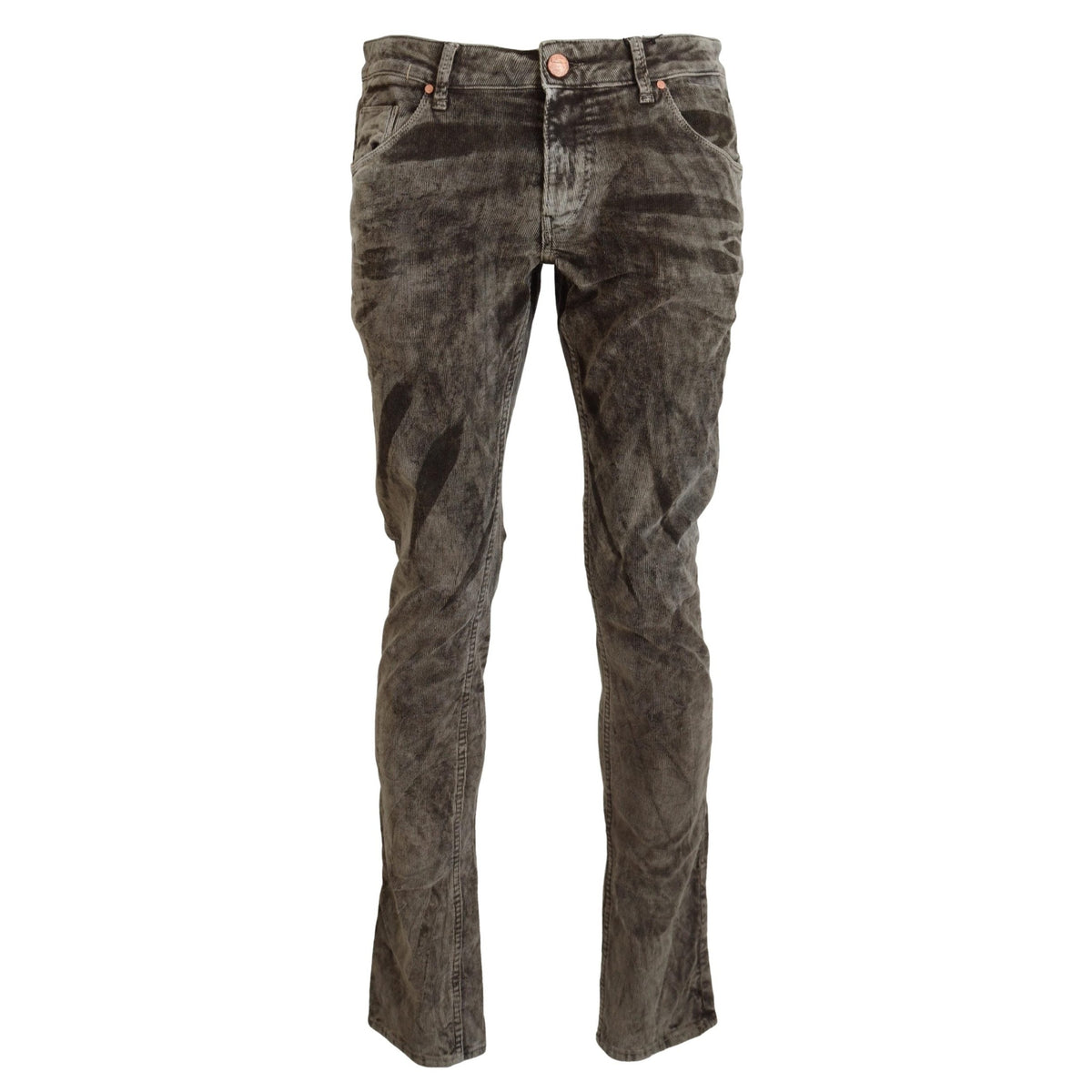Acht Gray Washed Cotton Corduroy Slim Fit Men Jeans