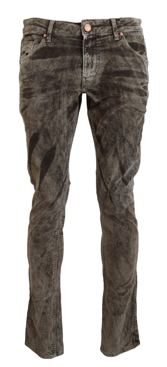 Acht Gray Washed Cotton Corduroy Slim Fit Men Jeans Acht