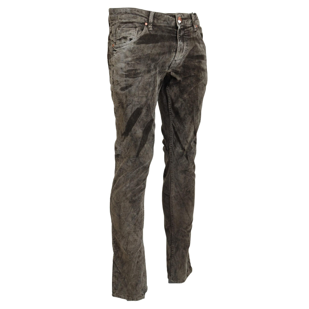 Acht Gray Washed Cotton Corduroy Slim Fit Men Jeans